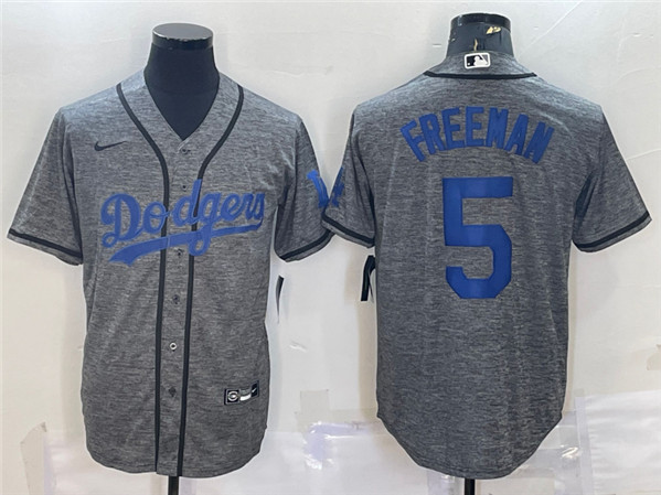 Men's Los Angeles Dodgers #5 Freddie Freeman Gray Cool Base Stitched Jersey